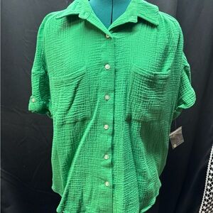 Grace Karin Vibrant Green Button-Down Shirt